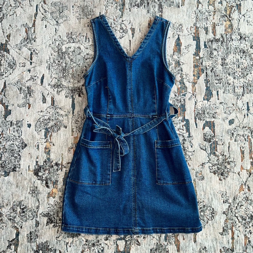 Blue Jean Mini Dress with Tie Size Large